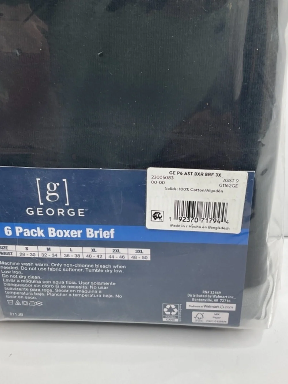 George Men’s Cotton Blend Stretch Boxer Briefs 6 Pack size 3X ( 48-50)
